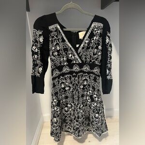 Anthropologie embroidered dress, black and white, size 4